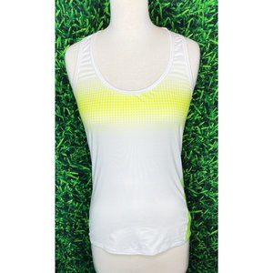 Athleta Chi White Neon Yellow Sleeveless Soft Hi-Low Tank Top Women's Small